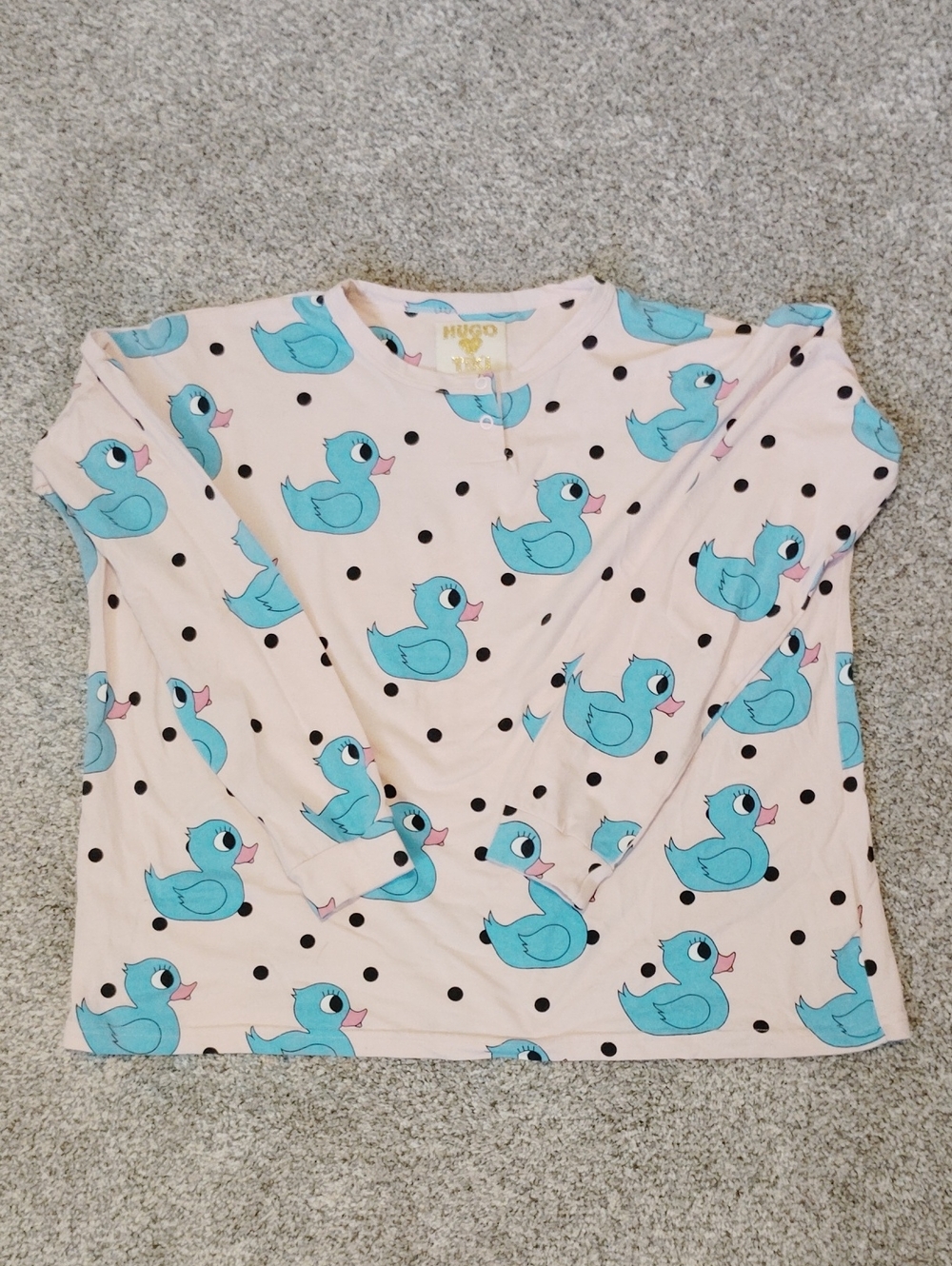 HUGO LOVES TIKI Pink Top with Blue Duck Motif